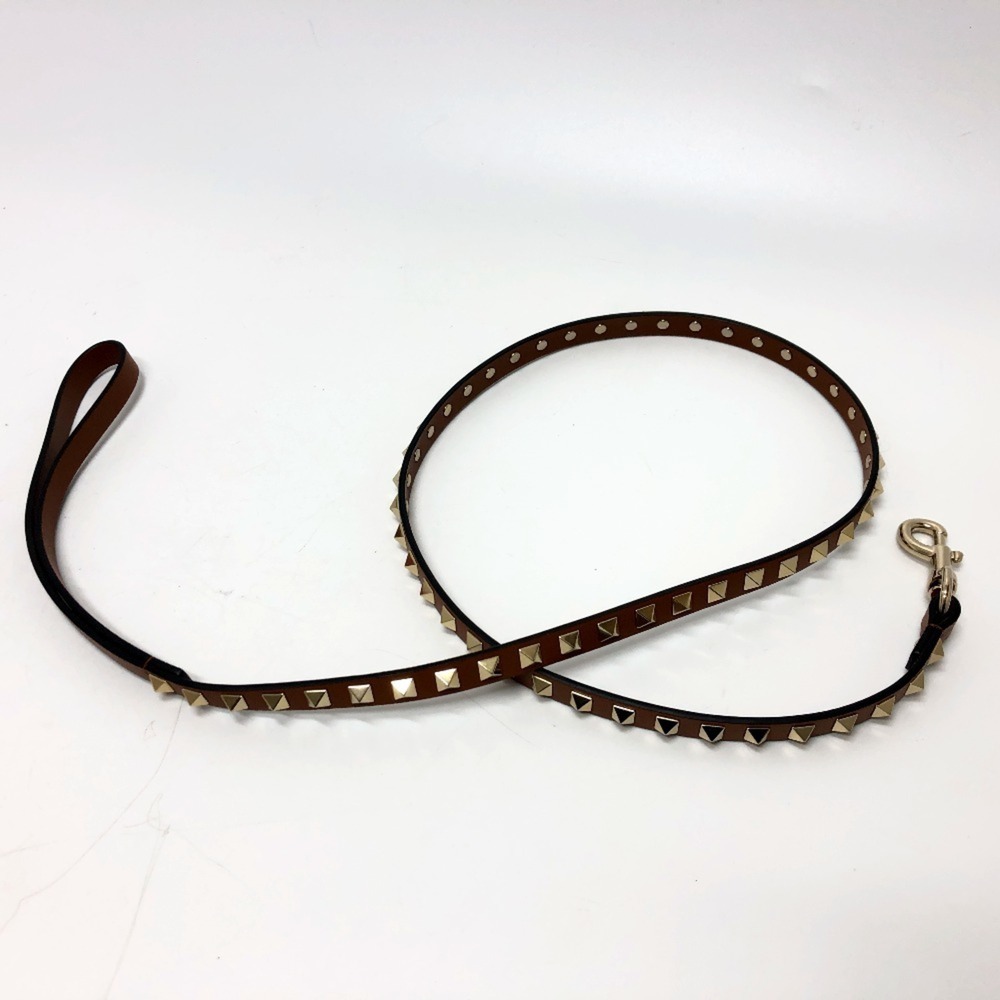 VALENTINO Studded Pet Lead, Leather, Unisex, Brown, Like New